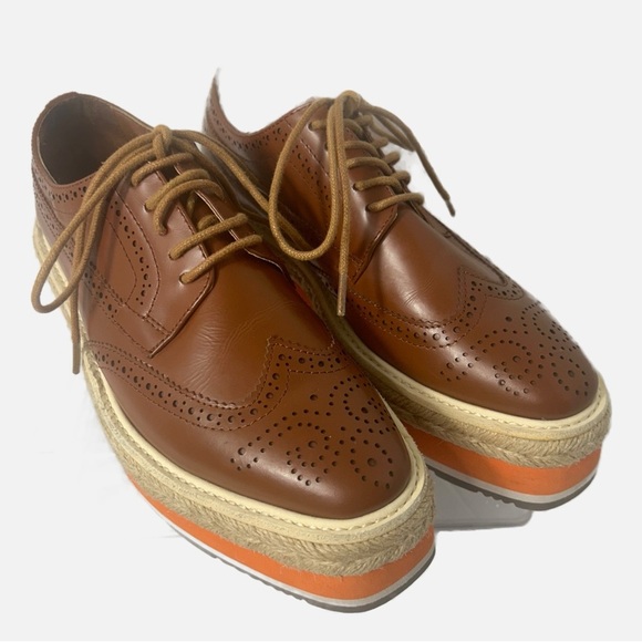 Prada Other - NEW PRADA Brogue Leather Creeper Espadrille Derby Oxford Platform Shoes 6.5 US